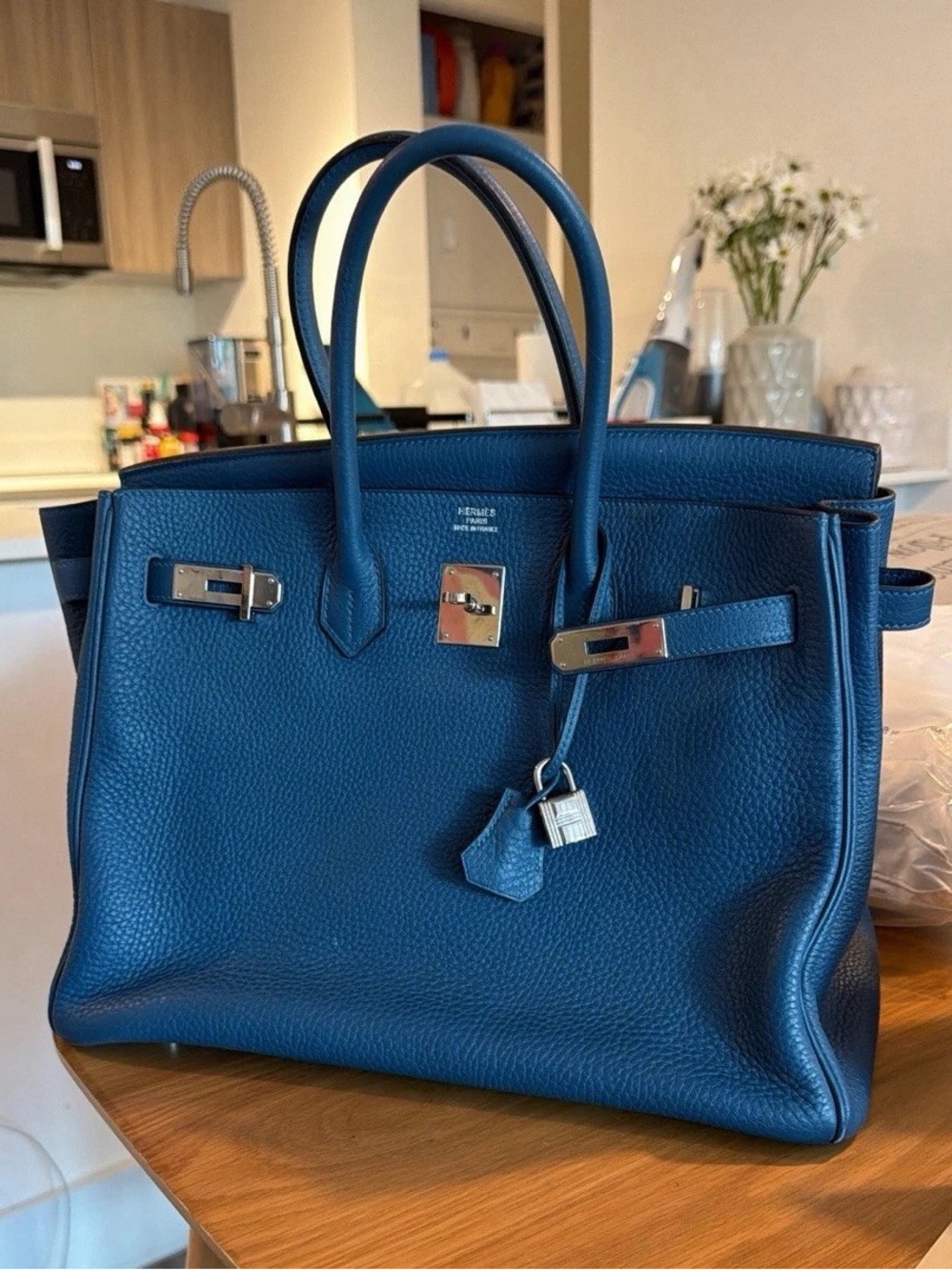 Birkin 35 Blue Hermes Blue with Silver Hardware